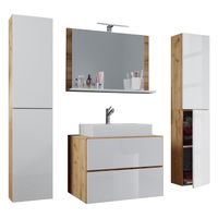 Badblock Lendas XL 60cm Unterschrank + Spiegel + 2 Seitenschränke Honig-Eiche/Weiß