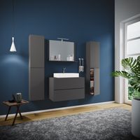 Badblock Lendas XL 80cm Unterschrank + Spiegel + 2 Seitenschränke Anthrazit