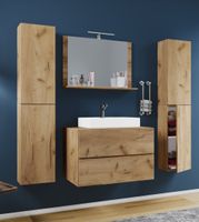 Badblock Lendas XL 80cm Unterschrank + Spiegel + 2 Seitenschränke Honig-Eiche