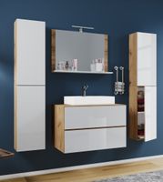 Badblock Lendas XL 80cm Unterschrank + Spiegel + 2 Seitenschränke Honig-Eiche/Weiß