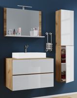 Badblock Lendas L 60cm Unterschrank + Spiegel + 1 Seitenschrank Honig-Eiche/Weiß