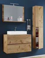 Badblock Lendas L 80cm Unterschrank + Spiegel + 1 Seitenschrank Honig-Eiche