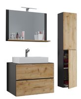 Badblock Lendas L 80cm Unterschrank + Spiegel + 1 Seitenschrank Anthrazit/Honig-Eiche