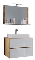 Badblock Lendas M 60cm Unterschrank + Spiegel Honig-Eiche/Weiß