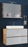 Badblock Lendas M 80cm Unterschrank + Spiegel Honig-Eiche/Weiß