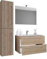 4-tlg. Waschplatz Badinos 80 cm Spiegel + Hochschrank Sonoma-Eiche