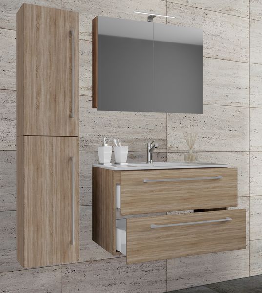 Waschplatz Badinos 80 cm Spiegelschrank & Hochschrank 4-tlg. Sonoma-Eiche