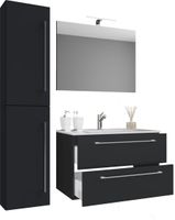 4-tlg. Waschplatz Badinos 80 cm Spiegel + Hochschrank schwarz