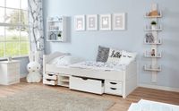 Einzelbett Leni Kiefer weiß Var 3 - mit 4er Funktionsschubkasten