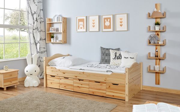 Einzelbett Leni Kiefer Var 2 - mit 5er Schubkästen