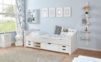 Einzelbett Leni Kiefer weiß Var 3 - mit 4er Funktionsschubkasten