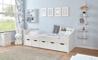 Einzelbett Leni Kiefer weiß Var 2 - mit 5er Schubkästen