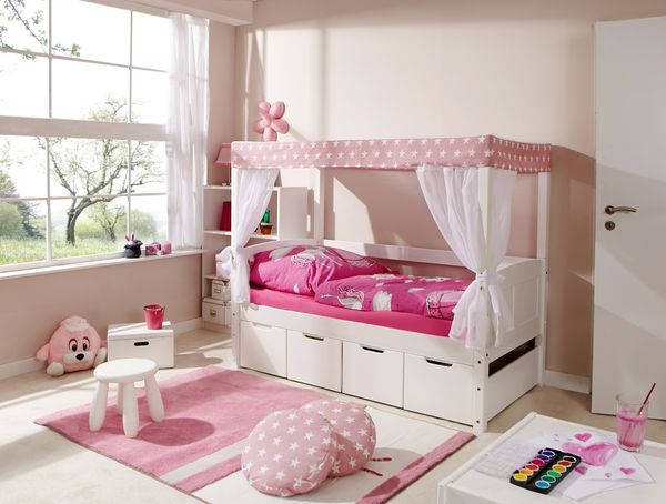 Himmelbett MINI Stern Rosa 80x160 cm Var 1 - mit Zusatzbett - inkl. 2 Matratzen