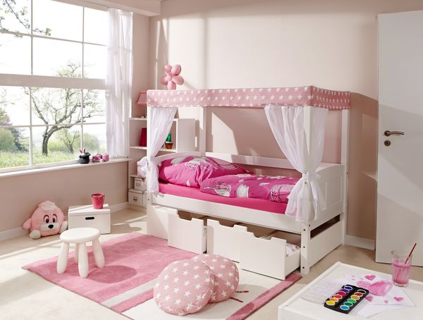 Himmelbett MINI Stern Rosa 80x160 cm Var 1 - mit Zusatzbett - inkl. 2 Matratzen