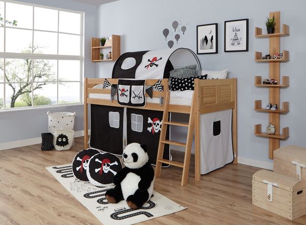 Hochbett Eric Country Buche Pirat-schwarz-weiß,A3