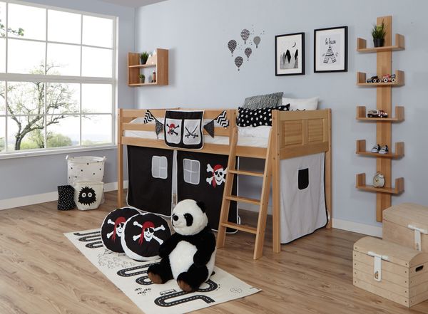 Hochbett Eric Country Buche Pirat-schwarz-weiß,A1