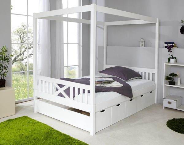 Himmelbett Lino 140er weiß Var 1 - mit 5er Schubkästen -
