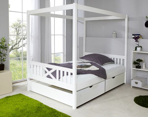 Himmelbett Lino 140er weiß Var 3 - mit 2er Schubkästen -