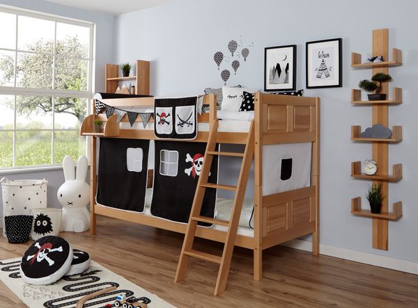 Etagenbett Erni Country Buche Pirat-schwarz-weiß,A1