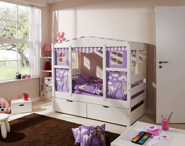 Hausbett MINI Prinzessin Lila Var 4 - mit 2er Schubkästen - inkl. Matratze