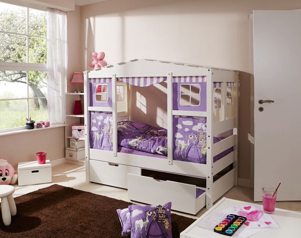 Hausbett MINI Prinzessin Lila Var 4 - mit 2er Schubkästen - inkl. Matratze