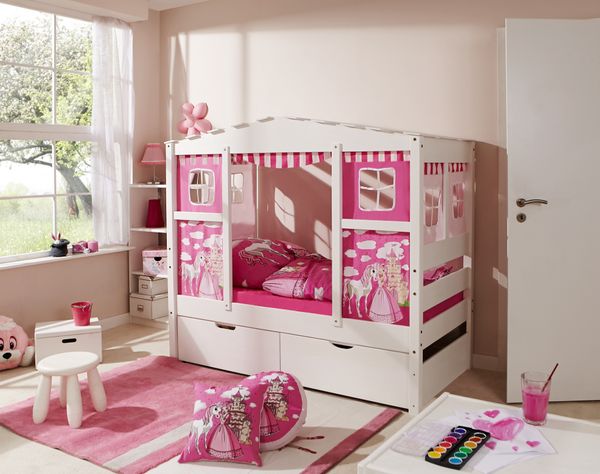 Hausbett MINI Prinzessin Rosa Var 4 - mit 2er Schubkästen - inkl. Matratze