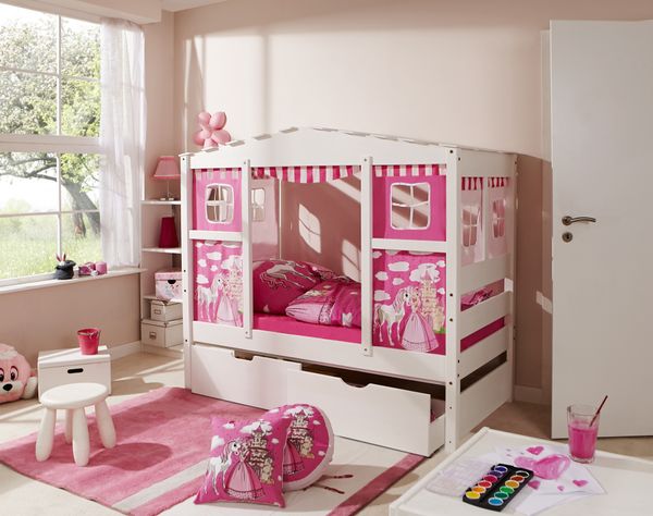 Hausbett MINI Prinzessin Rosa Var 4 - mit 2er Schubkästen - inkl. Matratze
