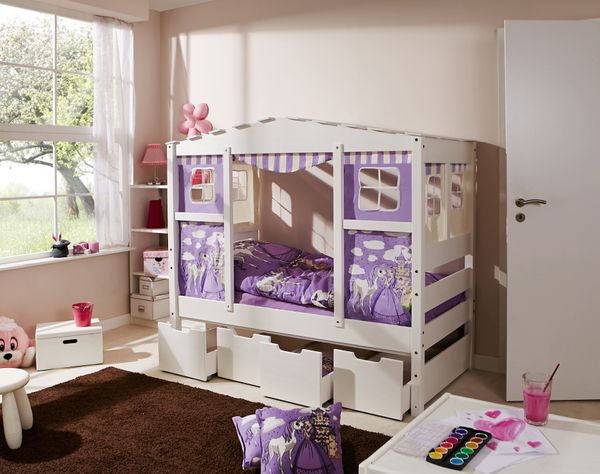 Hausbett MINI Prinzessin Lila Var 1 - mit Zusatzbett - inkl. 2 Matratzen