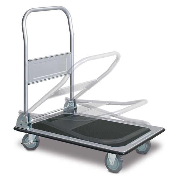 Transportwagen mit Klappbügel, Tragkraft 300 kg, LxBxH 910 x 610 x 870 mm, hellgraue Gummiräder