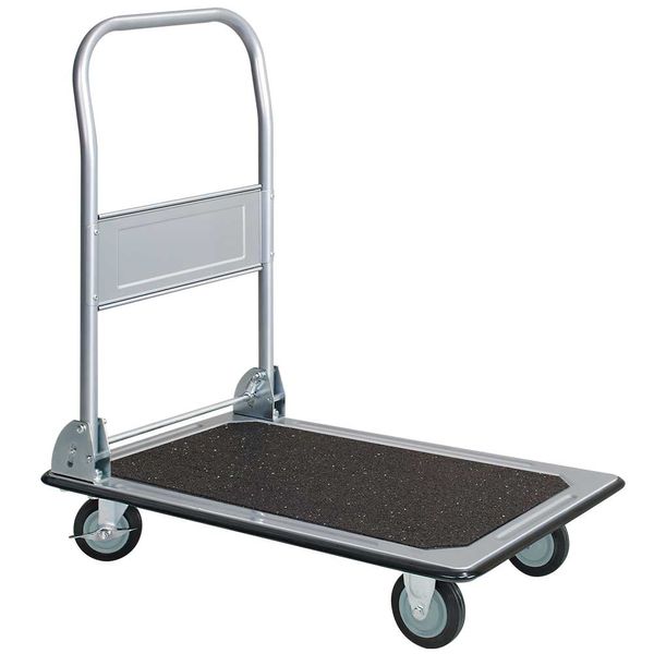 Transportwagen mit Klappbügel, Tragkraft 300 kg, LxBxH 910 x 610 x 870 mm, schwarze Vollgummiräder