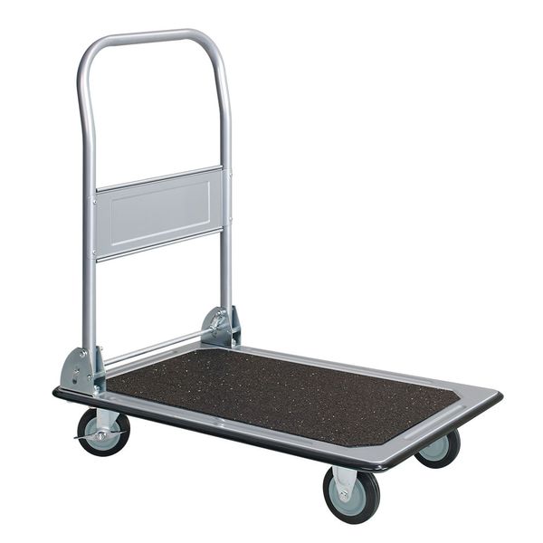 Transportwagen mit Klappbügel, Tragkraft 150 kg, LxBxH 730 x 470 x 820 mm, schwarze Gummiräder