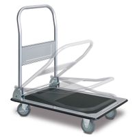 Transportwagen mit Klappbügel, Tragkraft 150 kg, LxBxH 735 x 475 x 820 mm, hellgraue Gummiräder