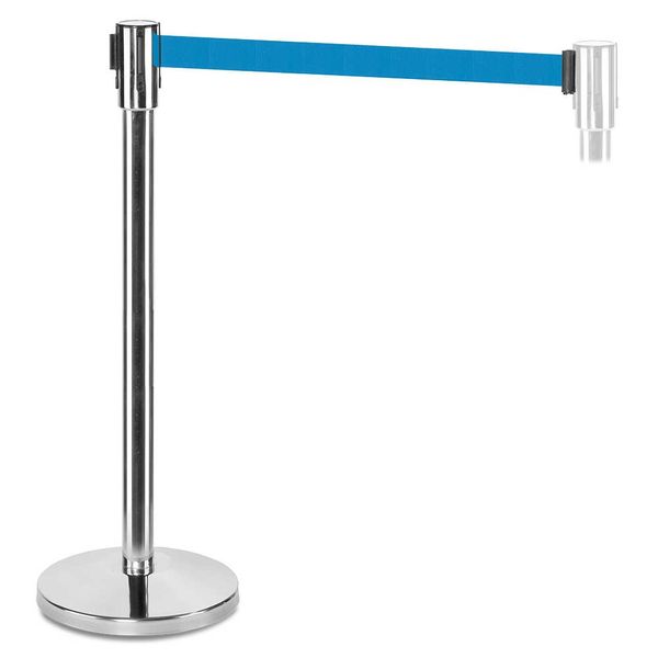 Personenleitsystem, Ständer Edelstahl/Gurt blau, Ständer ØxH 360x915 mm, Gurt BxH 1800x47 mm
