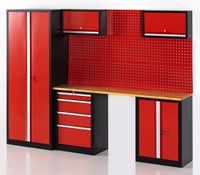 Garagenschrank 6tlg. / rot / Werkzeugbank/Wandschrank