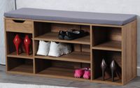 Schuhschrank mit Sitzkissen und Schublade, nussbaum