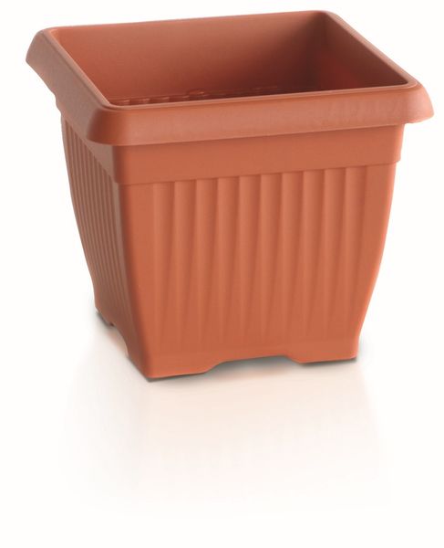 Powertec Garden Pflanztopf mit Dekor "Eckig", ca. 30 x 30 x 25 cm - Terrakotta