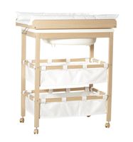Bade-Wickelkombi Baby Pool, Wickeltisch klappbar mit Badewanne, Holz natur, Wickelauflage weiß