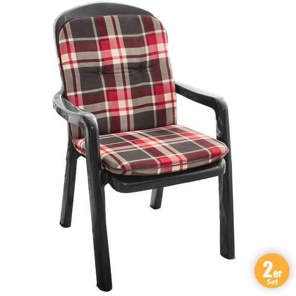 Solax-Sunshine Niedriglehner-Polsterauflage, je ca. 98 x 50 x 5 cm - Karo Rot, 2er-Set