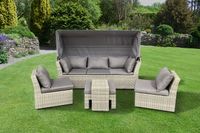 Rattan Lounge Set mit Sonnendach inkl. Kissen und Beistelltisch