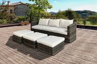 Rattan Multifunktionslounge 13-tlg. mit Auflagen hellgrau K/D