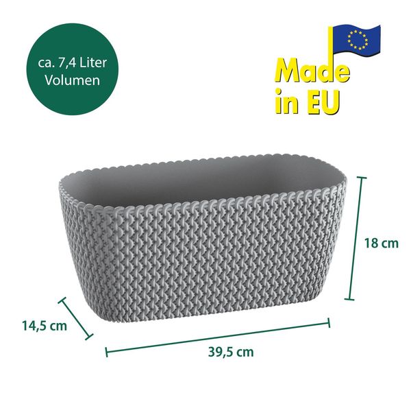 Strickoptik-Balkon-Pflanzkasten - Steingrau, 2er Set