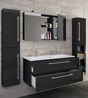 5-tlg. Waschplatz Budasi Spiegelschrank mit 2 Hochschränken Schwarz