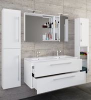 5-tlg. Waschplatz Budasi Spiegelschrank mit 2 Hochschränken Weiß