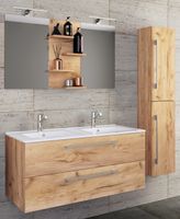 4-tlg. Waschplatz Budasi Spiegel mit Hochschrank Honig-Eiche