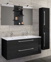 4-tlg. Waschplatz Budasi Spiegel mit Hochschrank Schwarz