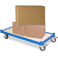 Plattformwagen, LxBxH 1000x500x180 mm, 2 Bockrollen, 2 Lenkrollen mit Feststellbremse