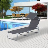 Sonnenliege Gartenliege Wellnessliege Strandliege klappbar mit Sonnenschutz (Grau)