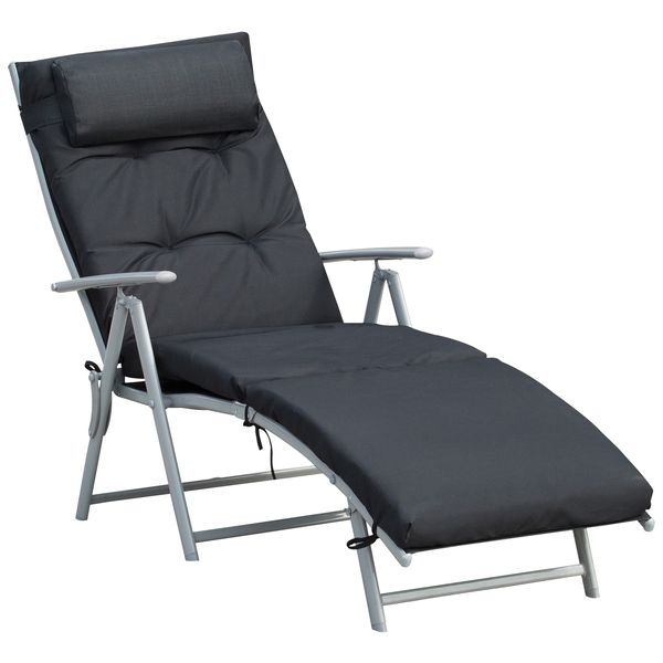 Sonnenliege mit Kissen 7-stufige Rückenlehne Relaxliege Metall Textil137 x 63,5 x 100,5 cm - Schwarz