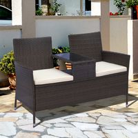 Polyrattan Gartenbank Gartensofa Sitzbank mit Tisch 2-Sitzer Stahl Braun