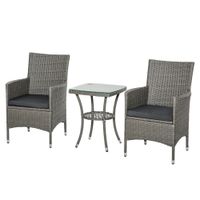3-tlg. Balkonmöbel Set Sitzgruppe Rattan Gartenset Polyrattan Grau